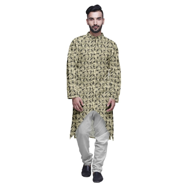 Atasi Kurta Asymétrique à Boutons pour Hommes Chemise Imprimée Mandarin à Manches Longues