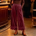 thumbnail image 7 of Lmueinov 2026 Women's Drawstring Elastic High Waist Velvet Wide Leg Pants, Lace Scalloped Hem Loose Casual Trousers with Side Pockets Autumn Winter S-3XL, 7 of 7