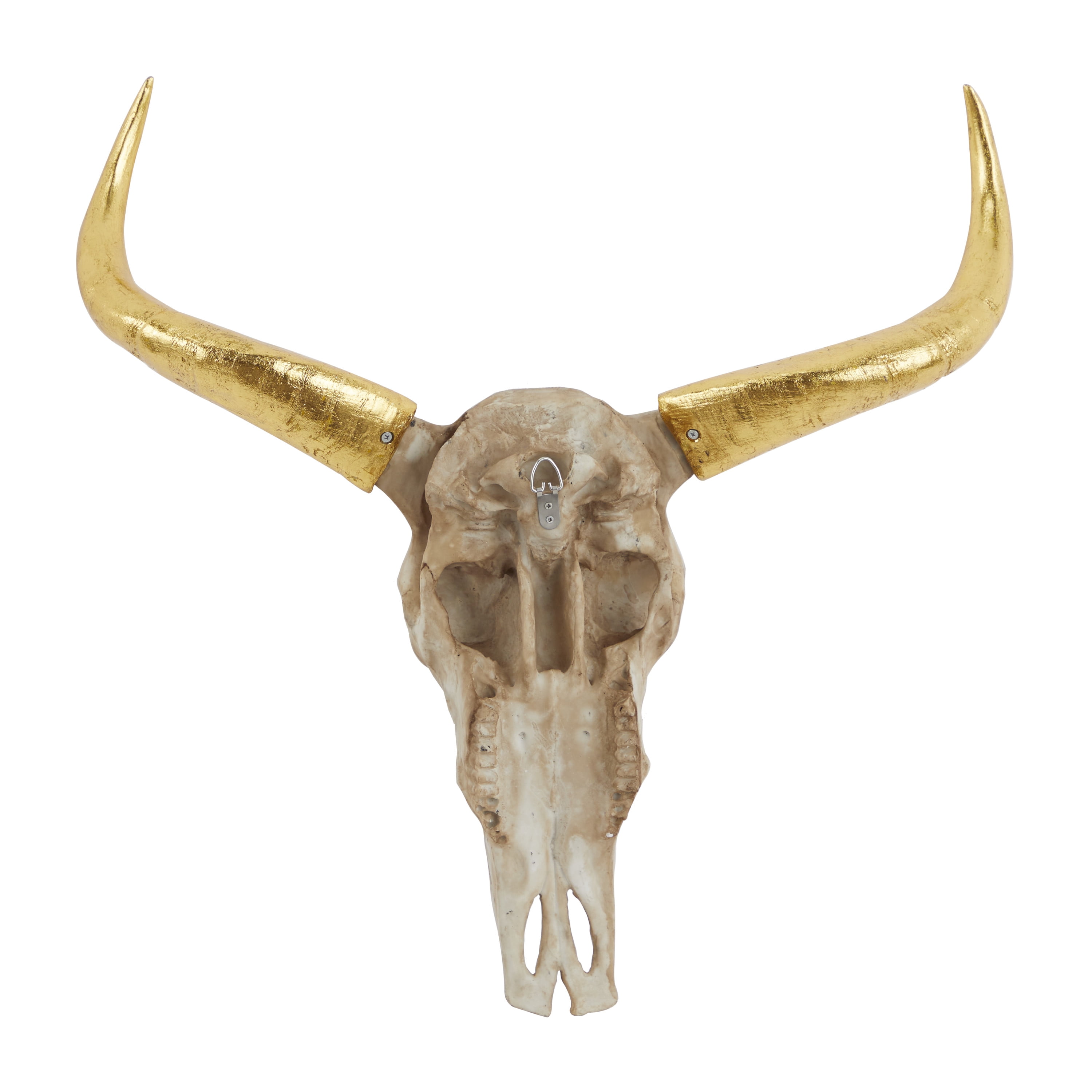 DecMode Brown Polystone Carved Skull Cow Wall Decor