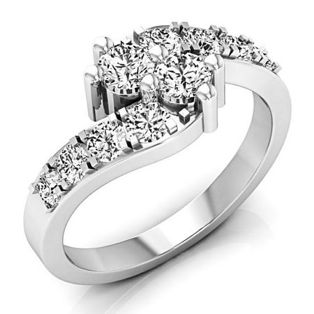 Dazzlingrock Collection 1.00 Carat (ctw) 14K White Diamond Ladies Two Stone Engagement Ring 1/2 CT, White Gold, Size 9.5