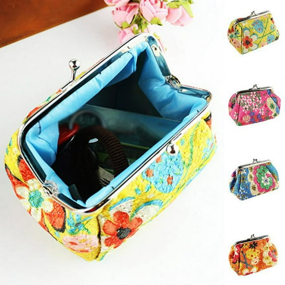 Xinyolin Vintage Floral Print Kiss Clasp Women Mini Pouch Money Bag Wallet Coin Purse