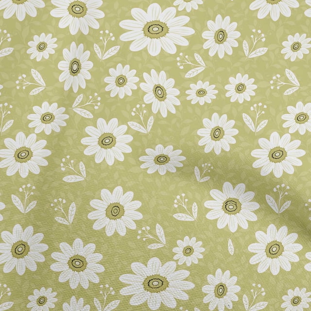 oneOone Tissu Polyester Spandex Vert Olive à Fleurs Tissu pour Robe Tissu Imprimé Tissu au Mètre 56 Pouces de Large