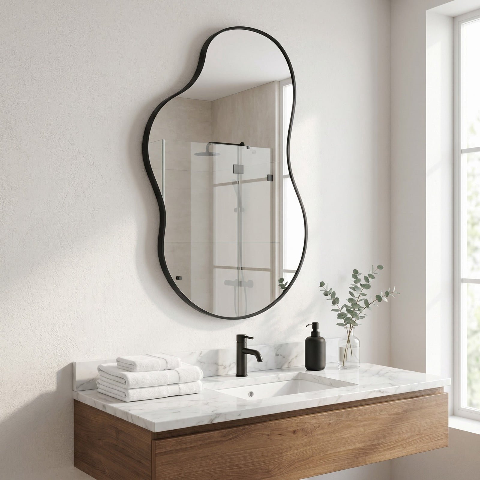 Gleamira 22"x38" Irregular Wall Mirror Asymmetrical Vanity Mirror Wall Decor Mirror, Black
