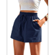 thumbnail image 3 of Pantalones Cortos de para Mujer, Informales, de Verano, de Cintura Alta, con Pierna y Cordón Ajustable, Holgados y Cómodos para la Playa. Azul Oscuro M, 3 of 7