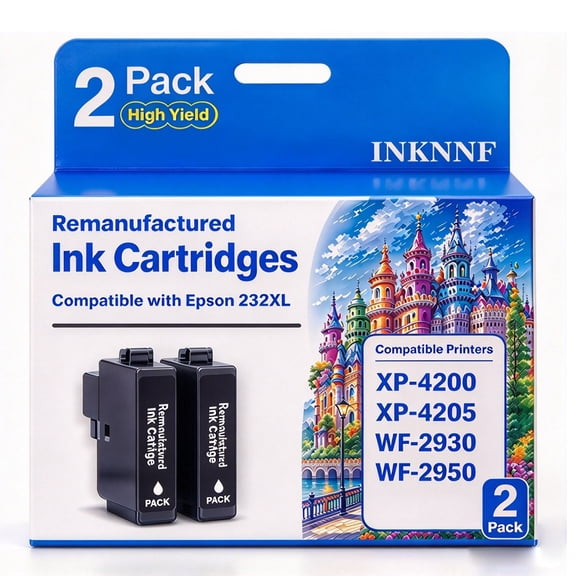 INKNNF Compatible for Epson 232XL Black Ink Cartridges High-Yield (2-Pack), Work with XP-4200 XP-4205 WF-2930 WF-2950