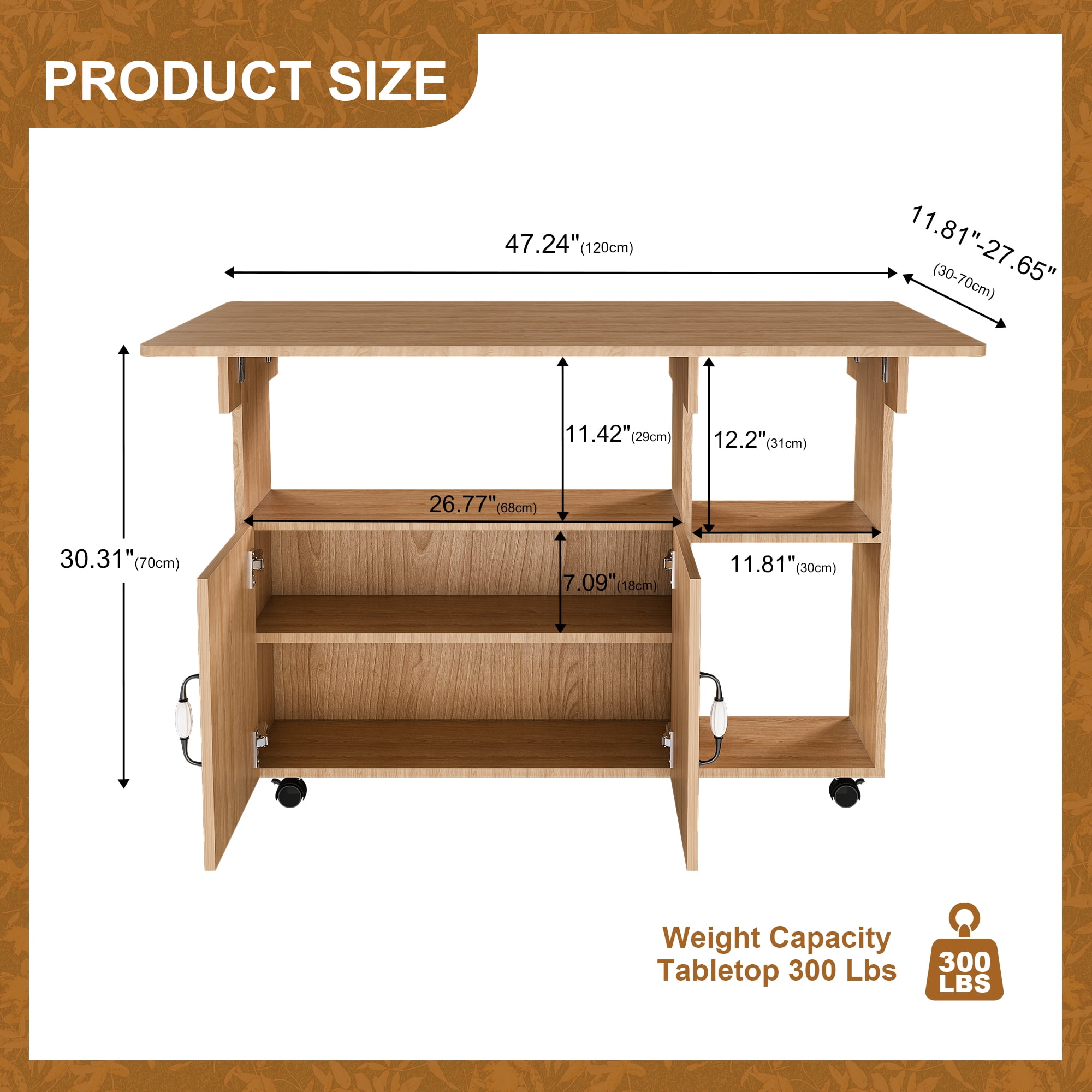 Aukfa Multi-Functional Folding Dining Table with Storage Shelves, Expandable Space-Saving Table for Small Apartments, Rolling Casters,Walnut