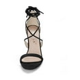 thumbnail image 2 of BLISSFUL STEP Chaussures pour Femmes Sandales à Talon Aiguille Haut à Bride Cheville à Nouer Bout Ouvert en Faux Suède Noir 5, 2 of 8