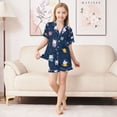 thumbnail image 3 of Silky Satin Kids' Pajama Set Breathable & Smooth Unisex Button-Down Pajamas Cats in Space Suits, 3 of 8