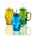 thumbnail image 1 of 3pz Tarros Calavera Vaso Frasco Vidrio Mason Jars Cerveza Color Amarillo, Verde y Azul, 1 of 4