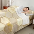 thumbnail image 4 of Manfei Hexagon Honeycomb Queen Sheets, Marble Queen Sheet Sets, Beige Gold, Reversible 4pcs1 Flat Sheet + 1 Fitted Sheet + 2 Pillowcases, 4 of 6