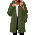 thumbnail image 3 of Lcziwo Womens Fleece Winter Jacket Zip Up Cuffed Long Sleeve Hooded Coats Casual Loose Fit Cozy Warm Long Outerwear with Pockets Green,L, 3 of 9