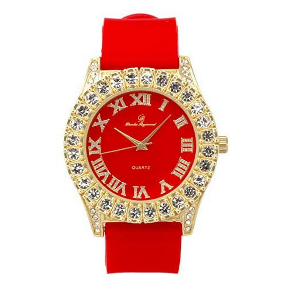 Mens Silver Big Rocks with Roman Numerals Fully Iced Out Colorful Dial Watch - ST10327 RN Single (ST10357 Gold Red)