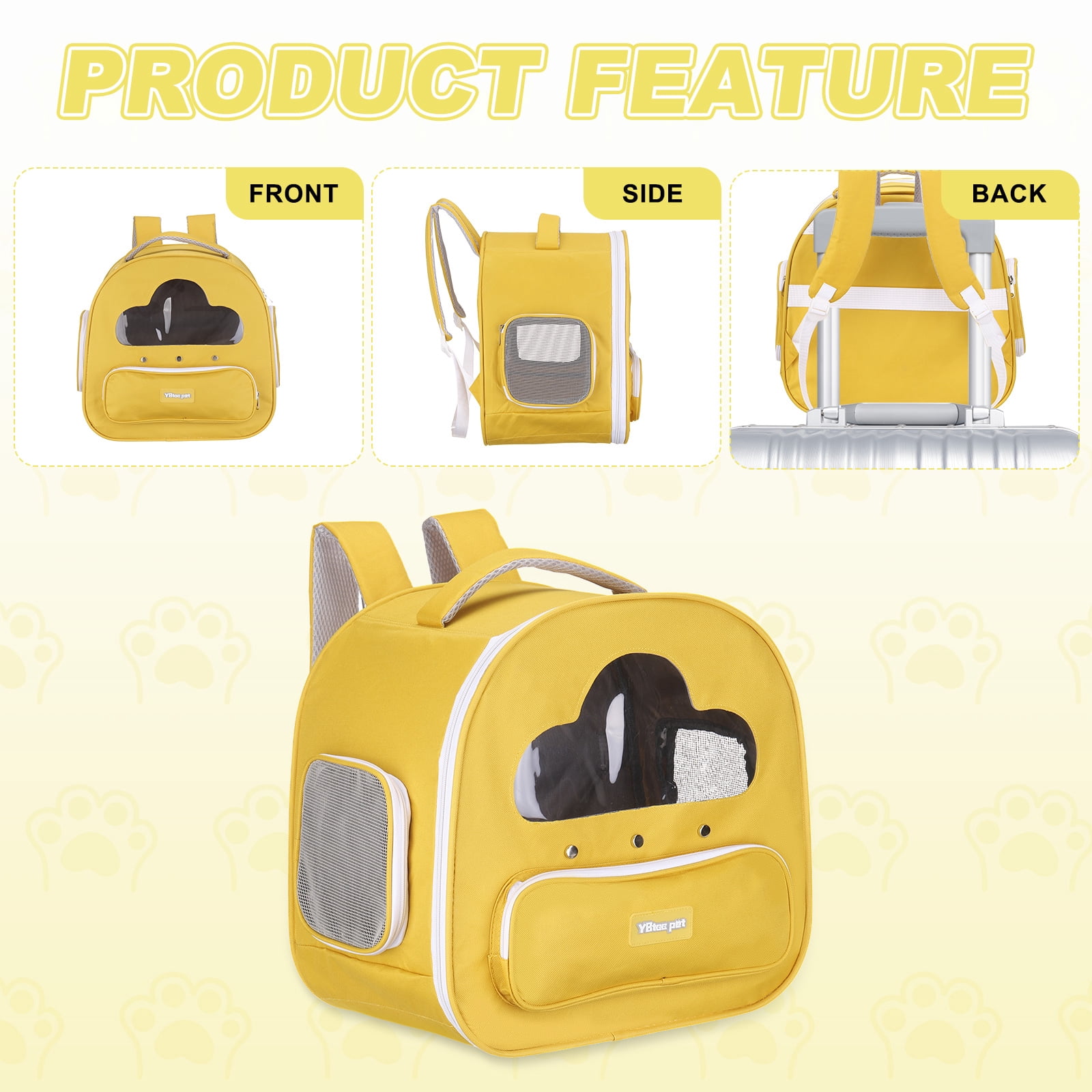 Cat Backpack Carrier, Large Space & Breathable, Pet Hiking Travel Backpack for Cats Yellow