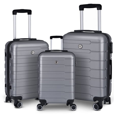 Homeika 3 Piece Luggage Sets, Hardside Suitcase Set with TSA Lock, Multi-Size Hardside Luggage with Spinner Wheels for Travel Trips Business,Gray (20"/24"/28")