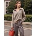 thumbnail image 5 of PAOLA RIBONI Women's V-Neck Drop Shoulder Polo Pullover in Cozy Gray Knit Fabric for a Stylish Relaxed Fit Excellent for Everyday Casual Wear, 5 of 9