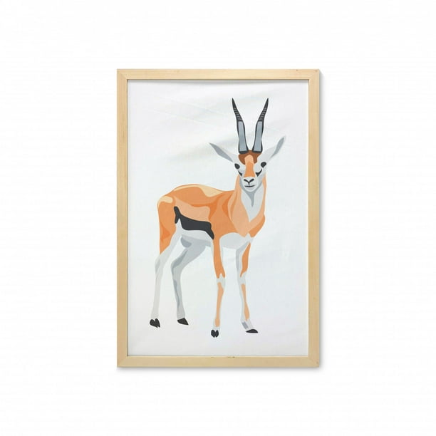 Antelope Wall Art with Frame, Wild Animal Graphic Thomson's Gazelle with  Antlers Cartoon on Plain Background, Printed Fabric Poster for Bathroom  Living Room, 23