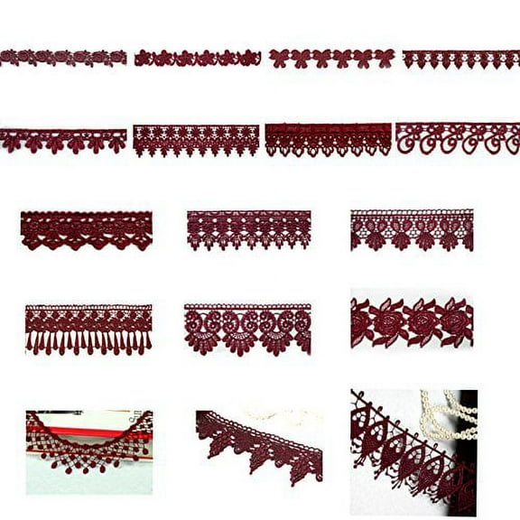 5/8" 0.75" 1" 1.25" 2' 2.5" 3" Burgundy Venice Lace Embroidered Bridal Gown by Yard