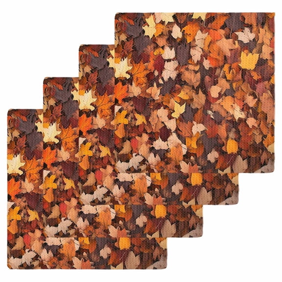 Maple Leaf Autumn Dish Towels Set, Waffle Weave Kitchen Towels 4 Pieces, Farmhouse Fall Botanical Leaves Microfiber Hair Face Bath Tea Towel Absorbent Quick Drying Cleaning Dish Cloths, 12"x12"