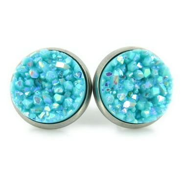 Humble Chic Simulated Druzy Studs - Gold-Tone Plated Round Circle 