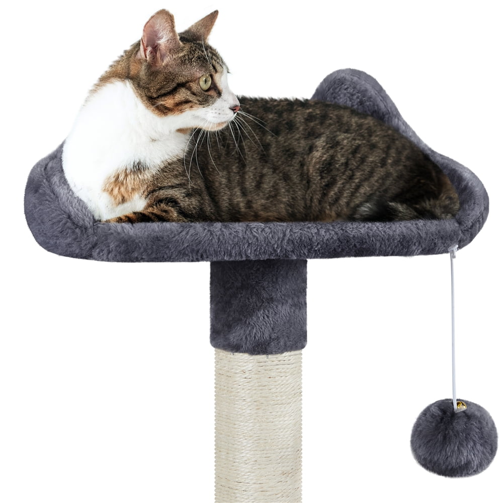 Alden Design 63″H Multi Level Cat Tree Condo with Basket & Hammock & Scratching Post, Dark Gray