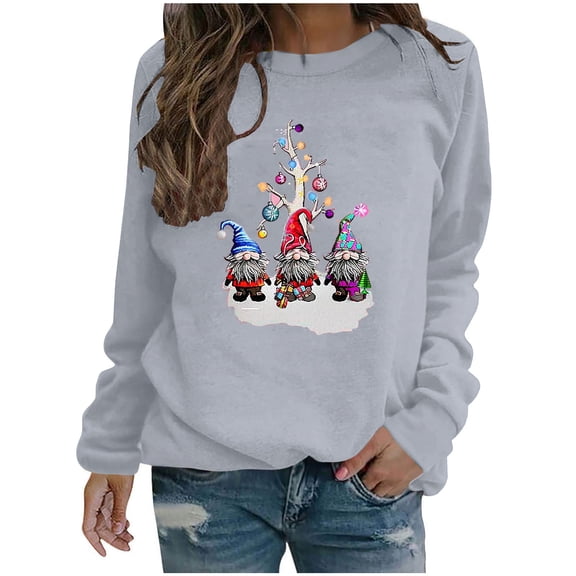 Cmfcve Ugly Christmas Pullover for Women Plus Size Fall Winter Long Sleeve Sweatshirt Crewneck Straight Shoulder Holiday Printed Top