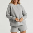 thumbnail image 2 of Kaemgyyd Women's Two Piece Lounge Sets Fall Long Sleeve Pullover Top and Shorts Matching Outfits Texture Tracksuit, 2 of 7