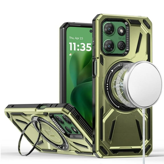 For Motorola Moto G Power 5G 2025 Loop Hybrid with [Magnetic Ring Circle] 360 degrees Rotational Kickstand Case Cover - Midnight Green