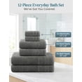 thumbnail image 2 of Casa Platino 12 Piece Towel Set, 4 Bath Towels 30x60 inch, 4 Hand Towels & 4 washcloths (13" x 13"), Highly Absorbent Cotton Towels for Bathroom - Ultimate Grey, 2 of 8