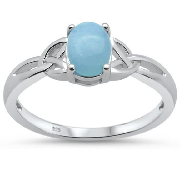 Oval Center Natural larimar Heart Side Ring Sterling Silver Size 8