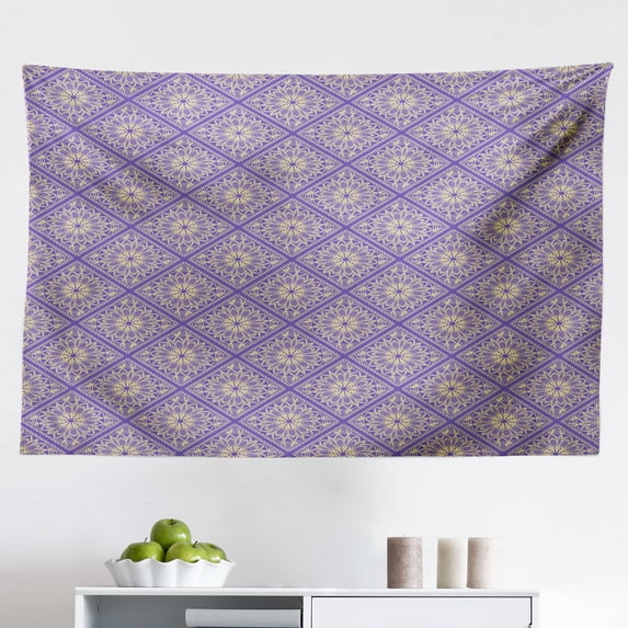 Moroccan Tapestry, Rhythmic Oriental Stained Glass Look Modern Pattern, Fabric Wall Hanging Decor for Bedroom Living Room Dorm, 2 Sizes, Magenta Sea Blue, by Ambesonne