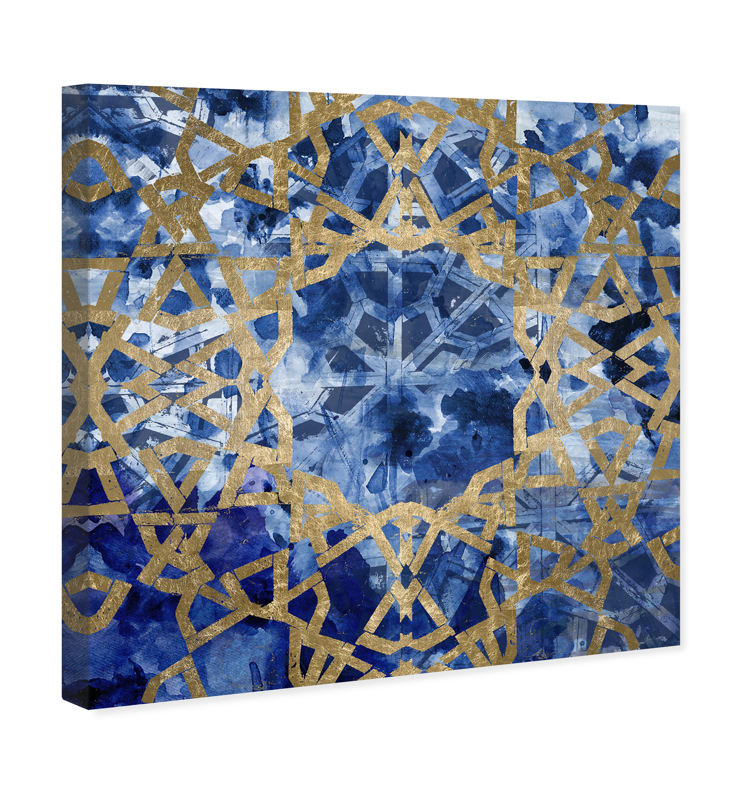 Wynwood Studio Abstract Moroccan Canvas Art - Blue Hypnotic Greek, Wall Art for Living Room, Bedroom, and Bathroom, 12 in x 12, Blue and Gold Home Decor