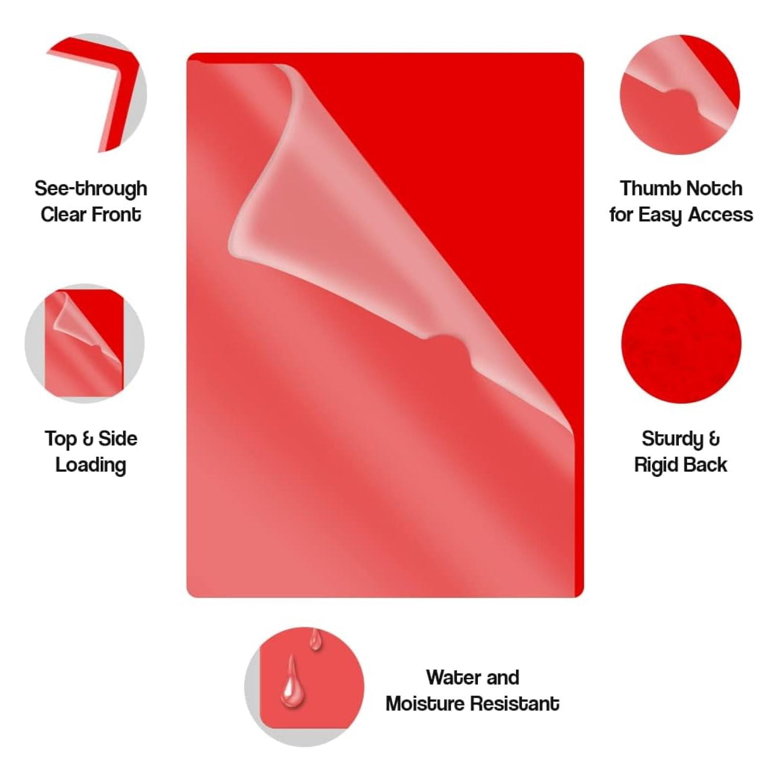 Red Vinyl Folders - Heavy Duty Plastic Folders with Pockets - Letter Size L-Type Document Organizer for Office, Medical, Home - Pack of 50