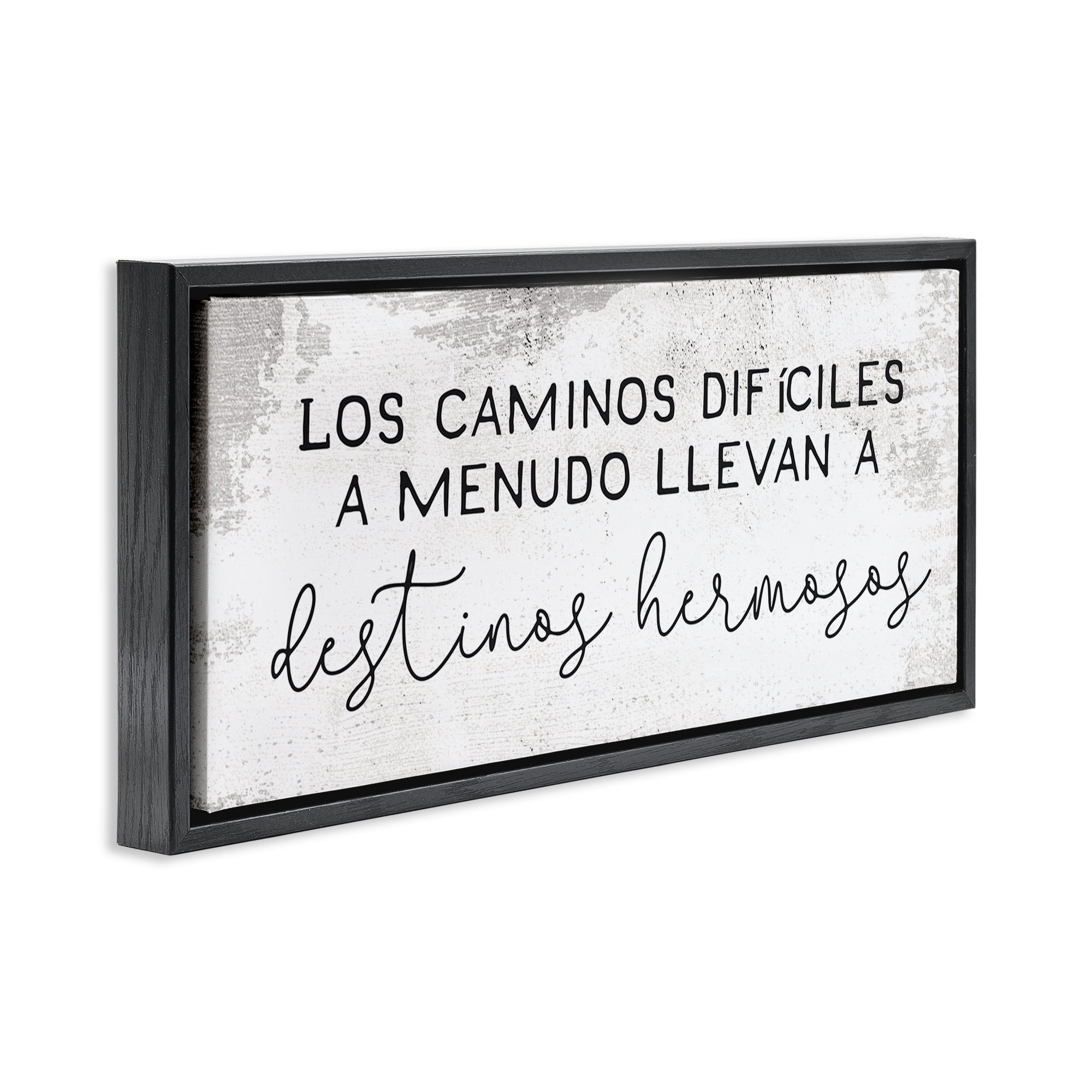 Stupell Industries Caminos Difíciles, Destinos Hermosos Inspirational Quotes & Sayings Painting Black Floater Framed Art Print Wall Art, 31 x 14
