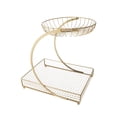 thumbnail image 2 of Cesta de fruta de hierro, cesta de almacenamiento, frutero, soporte para verduras, construcción de alambre multicapa, adecuada para cocina, mesa de co Oro de 2 capas, 2 of 8