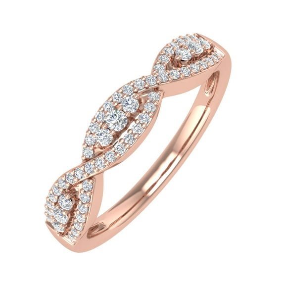 1/5 Carat Prong Set Diamond Twisted Wedding Band Ring in 14K Rose Gold (Ring Size 7.25) (I1-I2 Clarity)