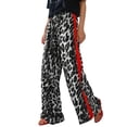 thumbnail image 2 of Women's Casual Pants Drawstring Leopard Print Color Block Side Striped Straight Leg Wide Leg Loose Pants Gray 2XL, 2 of 7