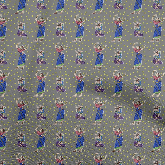 oneOone Rayon Gray Fabric Kalamkari Kathakali Sewing Craft Projects Fabric Prints By Yard 56 Inch Wide
