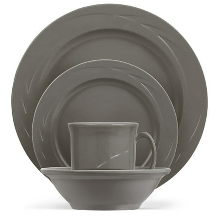 4 Place Settings Classic Dinnerware - ThermoServ Chef's Collection™ Classic - 16 Piece Melamine Dinnerware Set - Slate Grey
