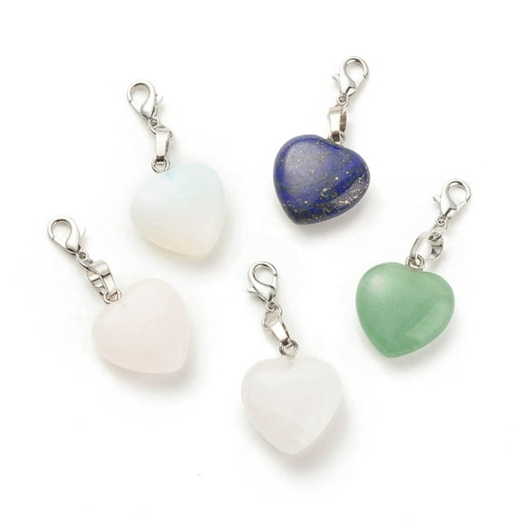 15 pc Heart Gemstone Pendant Decorations Lobster Clasp Charms for Keychain Purse Backpack Ornament Platinum 42~44mm