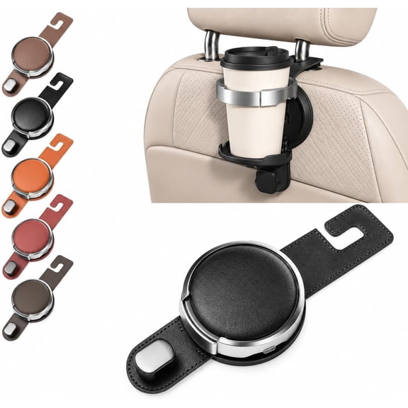 Foldable Car Cup Holder with Hook, Clip-On Car Door Drink Holder and Phone Organizer for Bottles, Cups, Bags and Travel Use