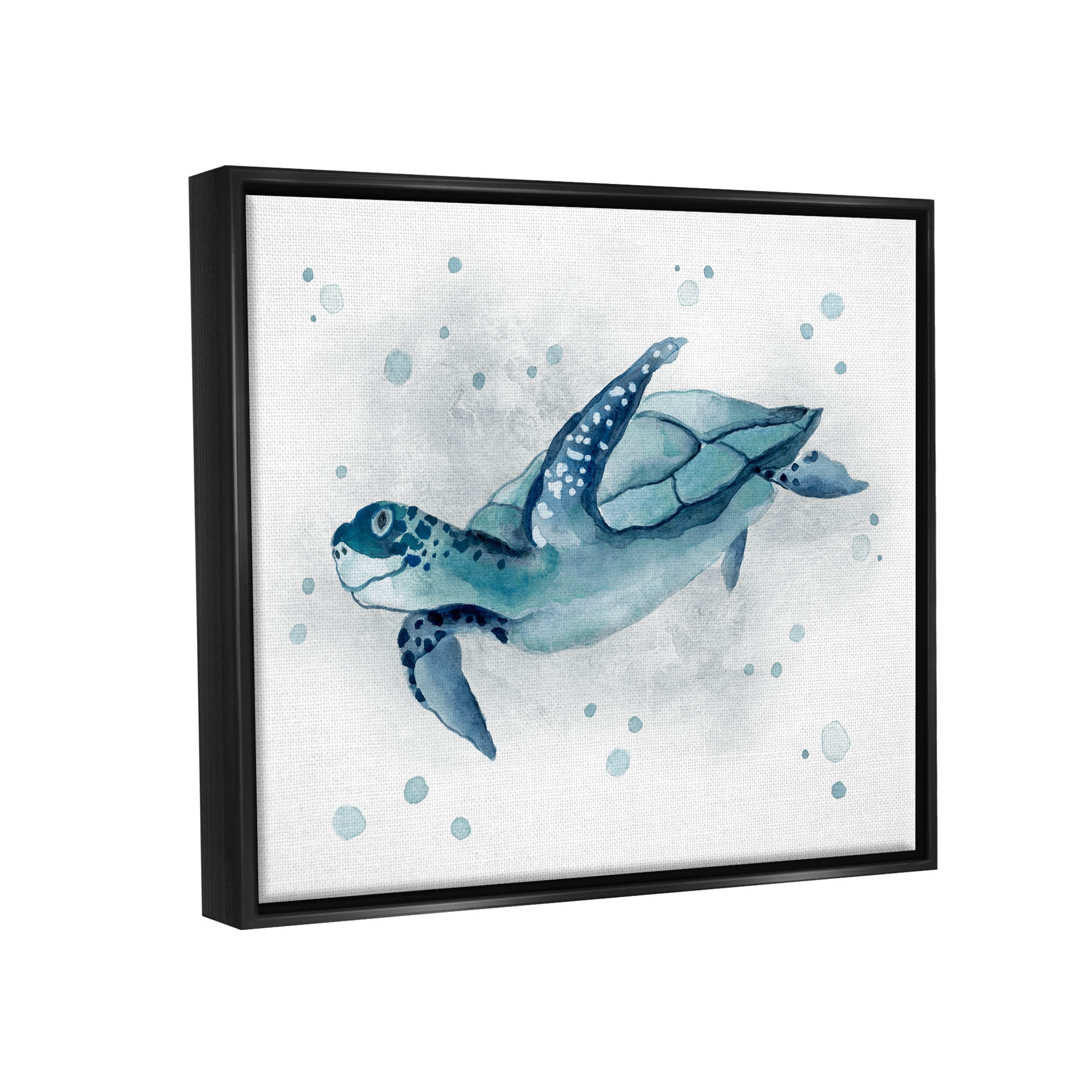 Stupell Industries Sea Life Tortoise Splash Graphic Art Jet Black Floating Framed Canvas Print Wall Art, Design by Janet Tava