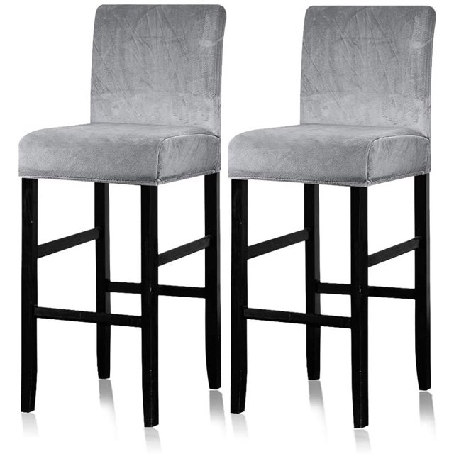 2 Pack Velvet - Counter Stool Pub Chair Covers Slipcover Stretch Removable Washable Dining Chair Covers (Silver Gray)