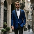 thumbnail image 2 of Slim-Fit Men's Paisley 2-Piece Suit Set - Tailored Jacket, Black Straight-Leg Trousers & Matching Black Bow Tie for Formal Occasions Evenings Weddings, 2 of 6