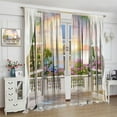 thumbnail image 4 of Sea View Curtains, Summer Ocean Sunrise Blackout Curtains Tropical Blooming Garden Seaside Scenery Print Window Drapes for Living Room Bedroom Cafe 84x84in, 4 of 5
