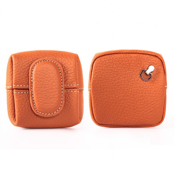 Royal Bagger Mini Lychee Pattern Coin Purse, Solid Color Buckle Key Earphone Storage Bag, Casual Change Pouch for Daily Use (Orange)