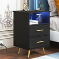 thumbnail image 3 of UHOMEPRO LED Nightstand with Charging Station, Modern Bedside Table with 2 Drawers and Open Storage Shelf, Bedroom End Table, Black, 3 of 8