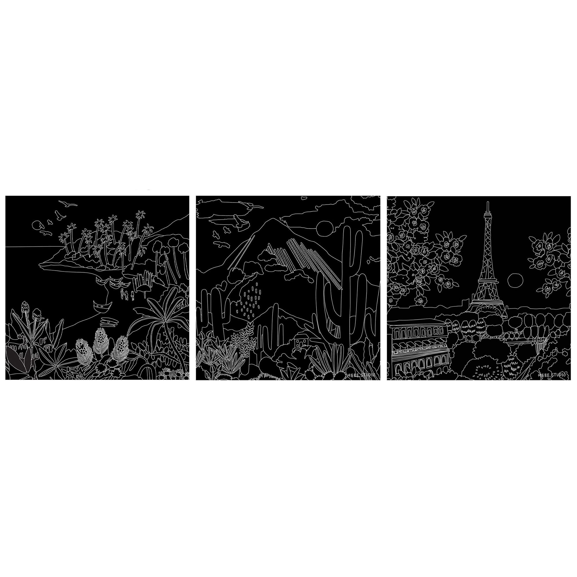 Brea Reese: Scratch Art Paper Pad - Joyful Landscapes - 12 Sheets, 6 Guided Designs, Metallic Accents, Dual-Tip Stylus, Brush, 8x8" Pages, Adult Craft