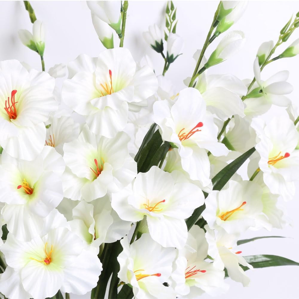 White Gladiolus Artificial Flowers White Flowers 3.3in Gladiolus Flowers Silk Flowers Long Stem Artificial Gladiolus Flowers for Home Wedding Office Decoration(White)