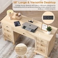 thumbnail image 6 of Brafabhome 58" Rattan Executive Desk with 7 Storage Drawers, Modern Study Writing Table Wooden Computer Desks with Charging Station for Home Office Bedroom | Beige, 6 of 7