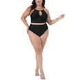 thumbnail image 3 of DARING DIVA Plus Size Halter Ruched Bathing Suit Set for Women 1X Black, 3 of 5